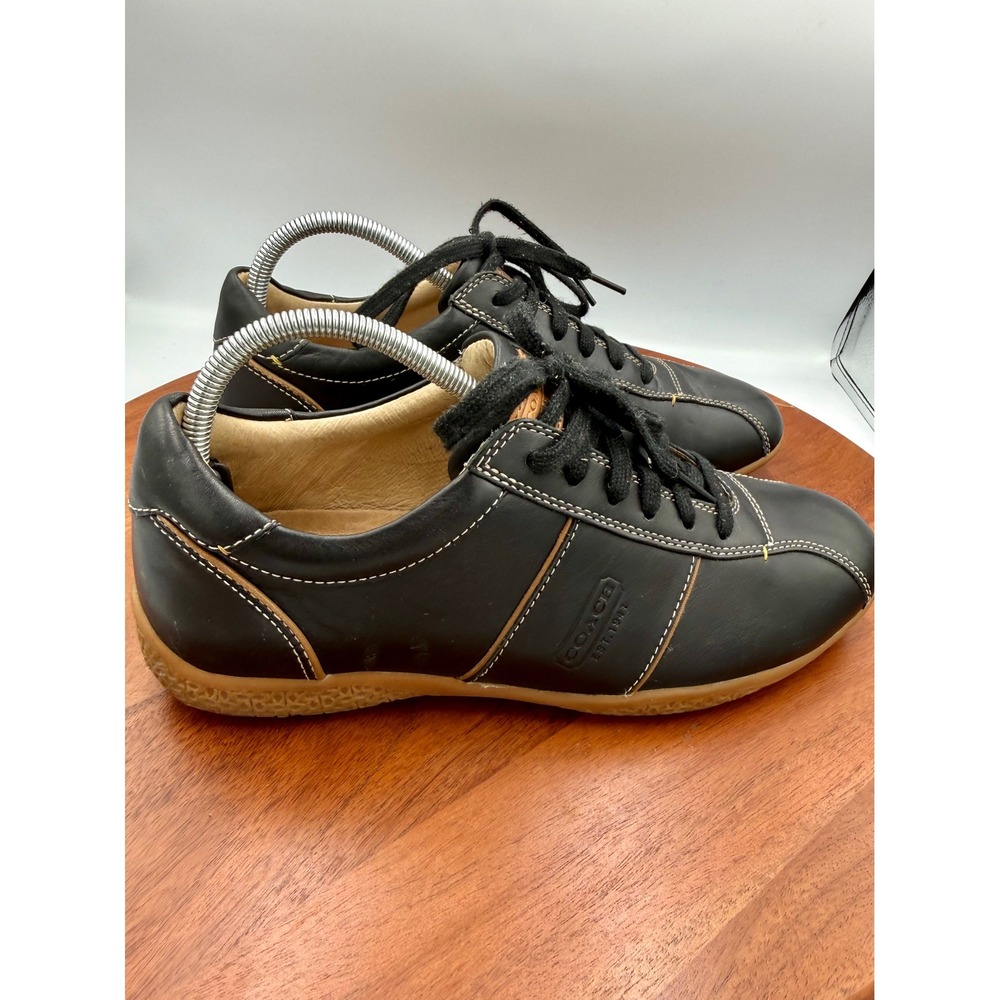 Coach Mens Meyer Black Leather Low Top Signature Logo Sneakers Size 8M F289 - Picture 7 of 12